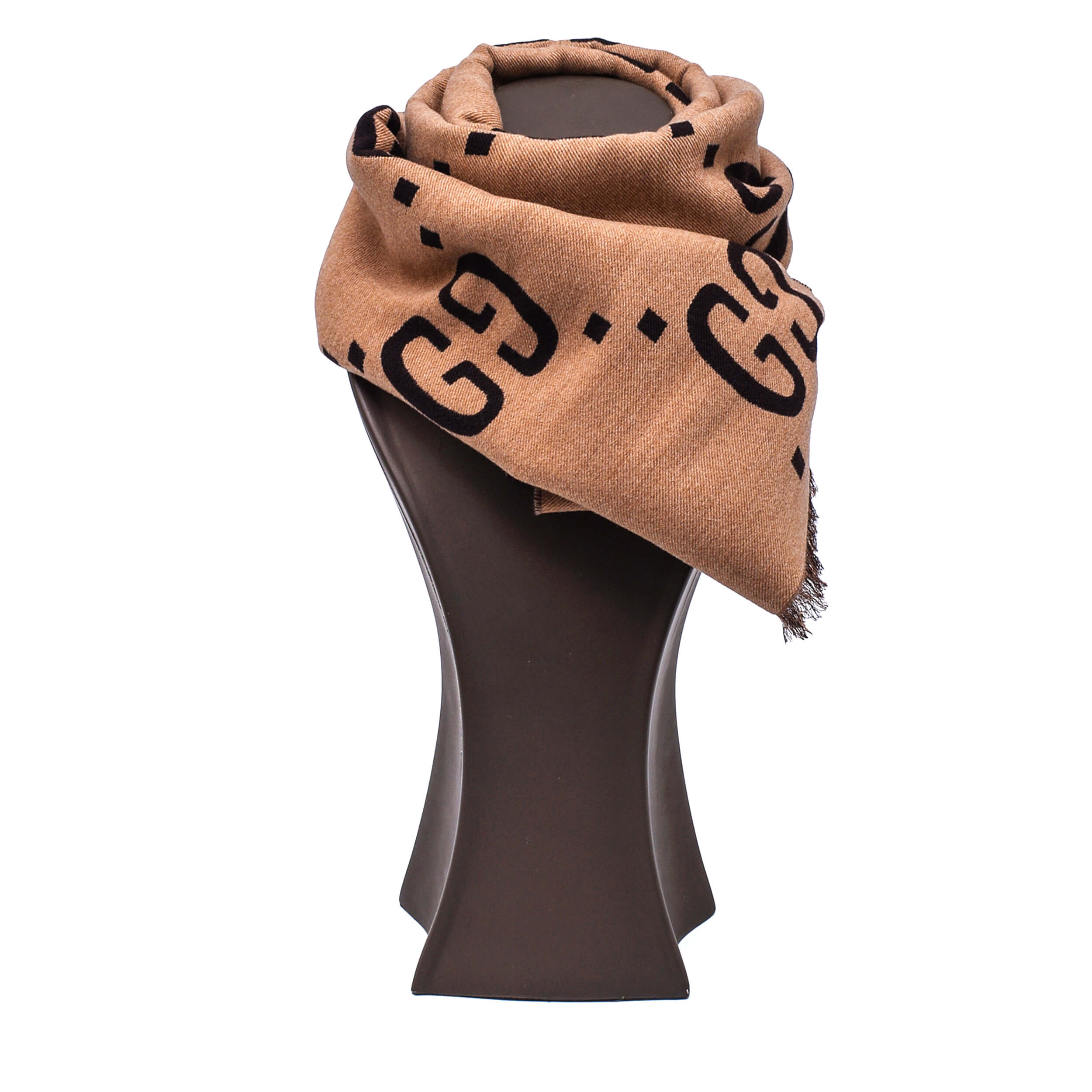 Gucci - Brown & Beige GG Jacquard Wool Silk Scarf